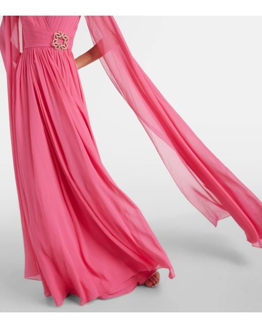 Robe longue en soie a ornements Elie Saab en coloris Pink