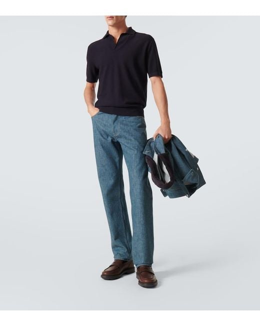 Loro Piana Polohemd Walkery Aus Baumwolle Und Seide in Blue für Herren