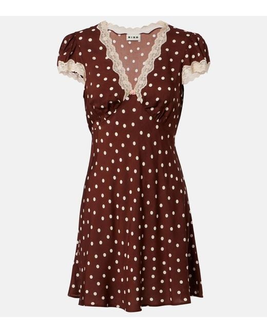 RIXO London Cely Lace-Trimmed Polka-Dot Minidress in Red | Lyst