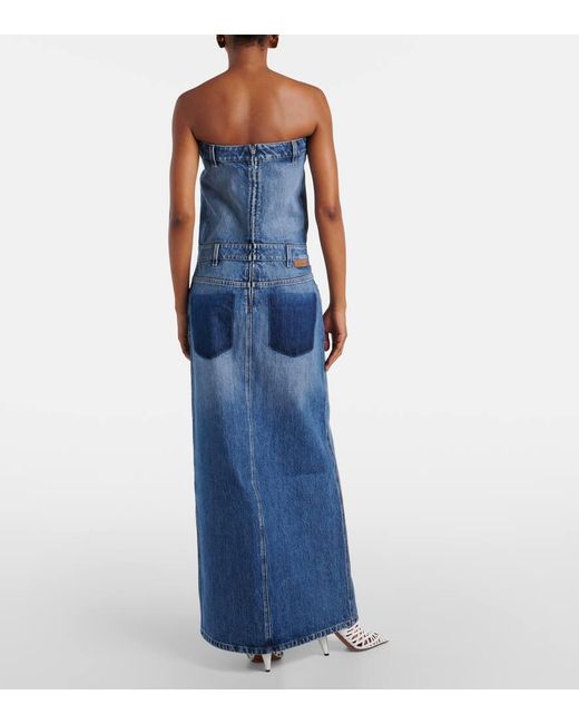Stella McCartney Blue Denim Strapless Maxi Dress