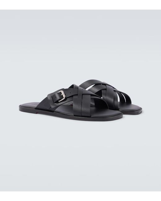 Christian Louboutin Black Emircross Leather Sandals for men