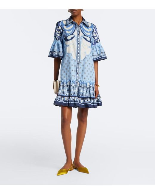 LaDoubleJ Blue Choux Printed Cotton Poplin Shirt Dress