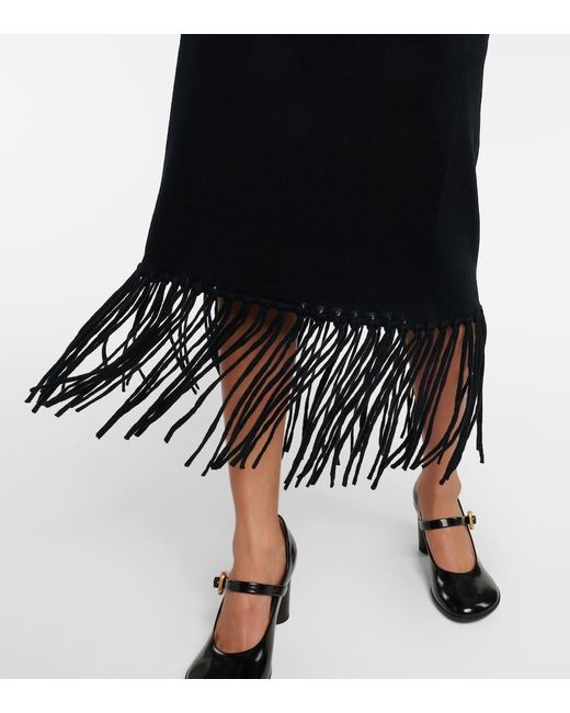 Jardin Des Orangers Black Fringed Wool And Cashmere Midi Dress