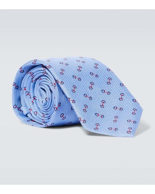 Gucci Blue Horsebit Jacquard Silk Tie for men