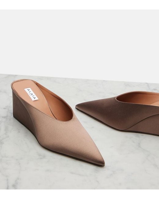 Alaïa Brown Cube Satin Wedge Mules
