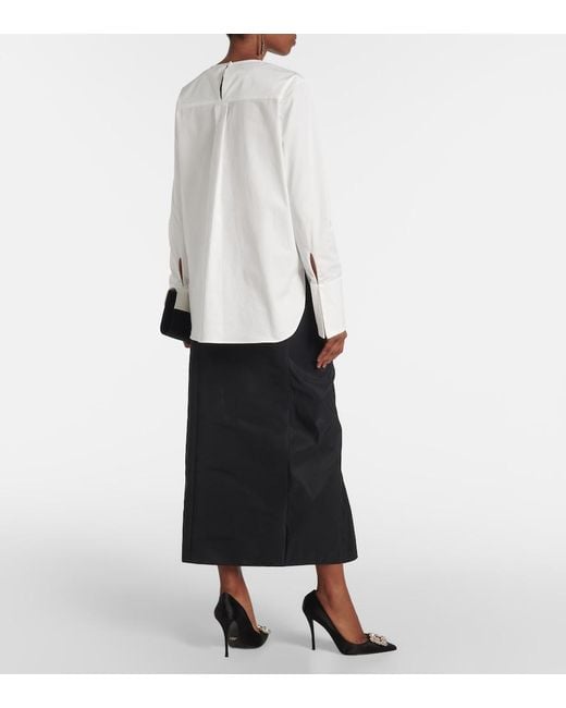 Oscar de la Renta White Embroidered Cotton Blouse