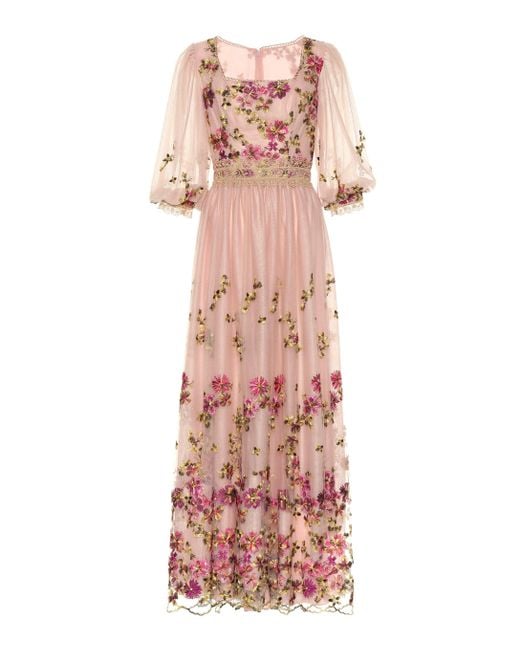 Costarellos Pink Floral-embroidered Tulle Gown