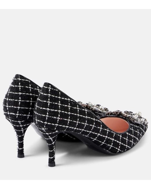 Roger Vivier Black Flower Strass 65 Leather-Trimmed Boucle Pumps
