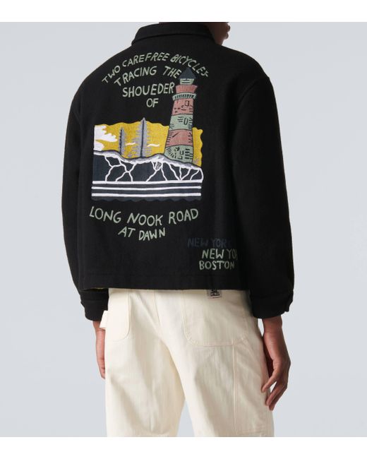 Bode Black Lighthouse Embroidered Wool-blend Jacket for men