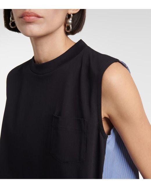 Sacai Blue Striped Cotton Poplin And Jersey Minidress
