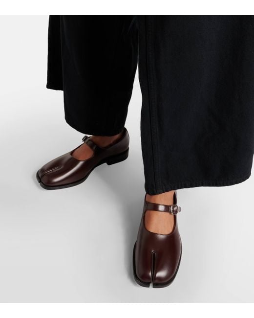 Maison Margiela Brown Tabi Leather Mary Jane Flats