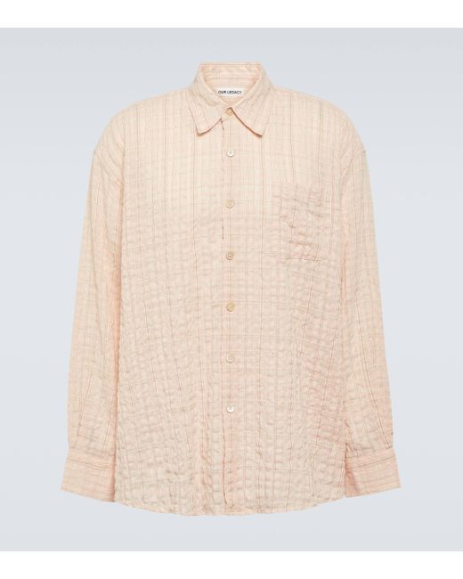 Our Legacy Natural Borrowed Checked Cotton-blend Seersucker Shirt for men
