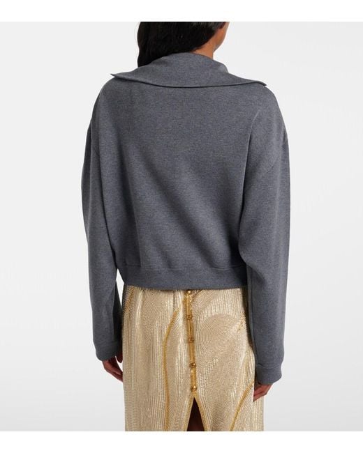 Versace Gray Suede-Trimmed Wool-Blend Zip-Up Sweater