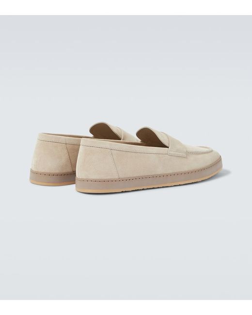 Brunello Cucinelli White Suede Penny Loafers for men