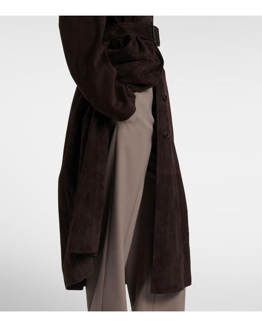 The Row Black Kendra Suede Coat Chestnut