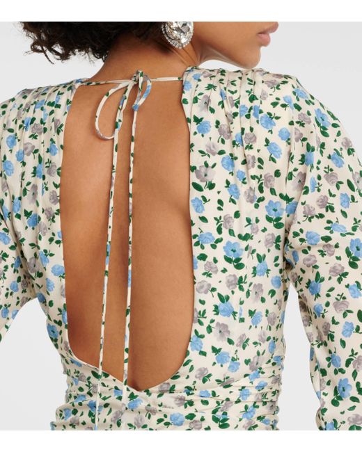 Alessandra Rich Green Floral Open-back Silk Minidress