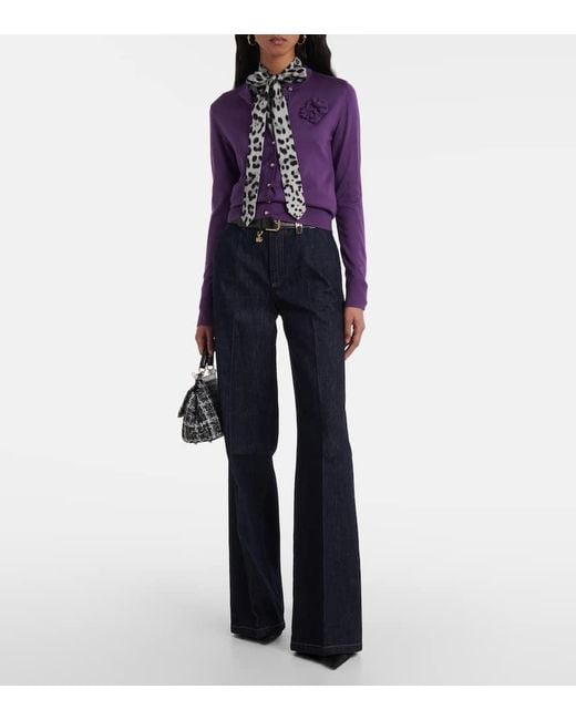 Dolce & Gabbana Purple Cardigan Mit Blumenapplikation