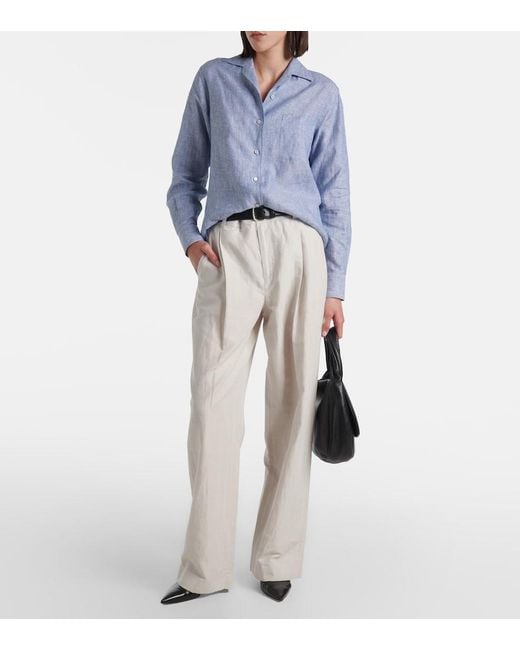 Vince White High-Rise Cotton-Blend Wide-Leg Pants