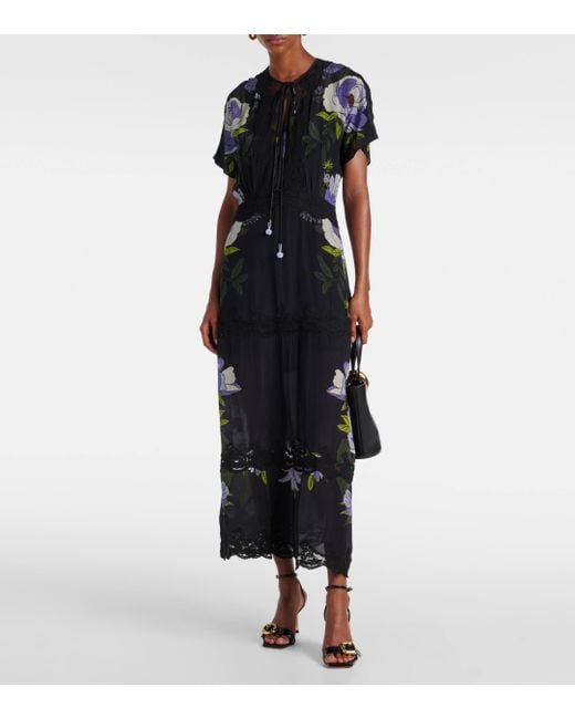 Farm Rio Black Soft Garden Floral Maxi Dress