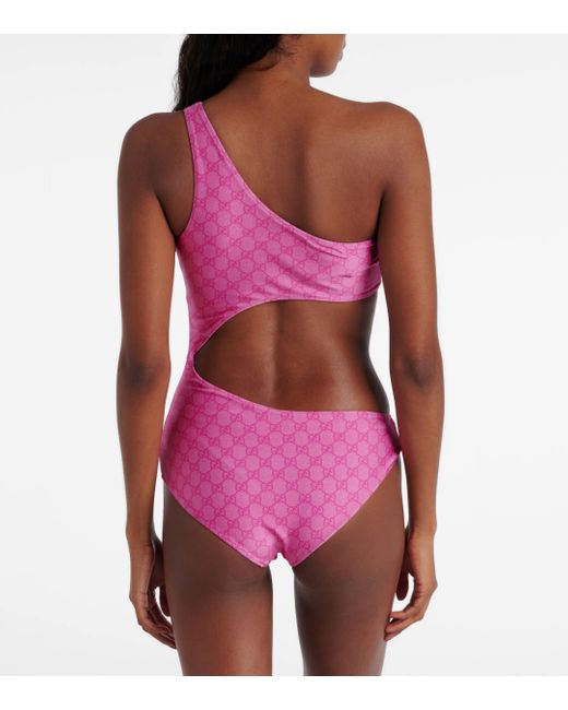 Gucci Pink GG Cutout Jersey Swimsuit