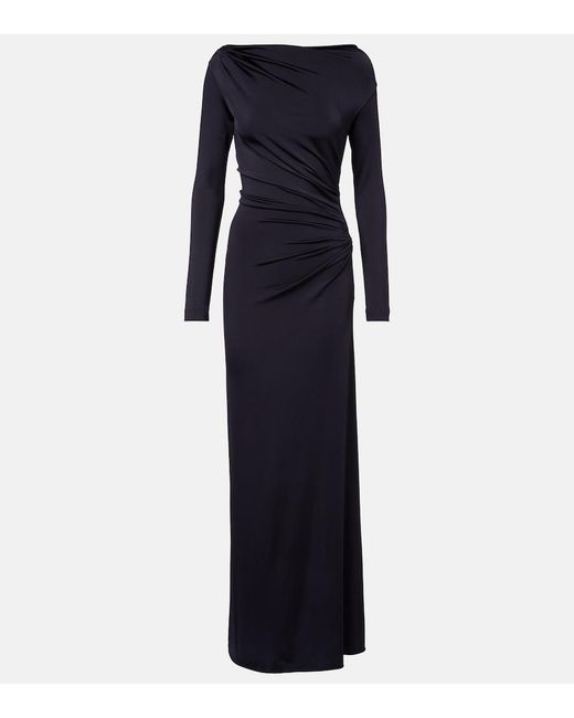 Victoria Beckham Blue Gathered Jersey Maxi Dress