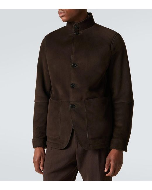Zegna Brown Il Conte Shearling-Trimmed Suede Jacket for men
