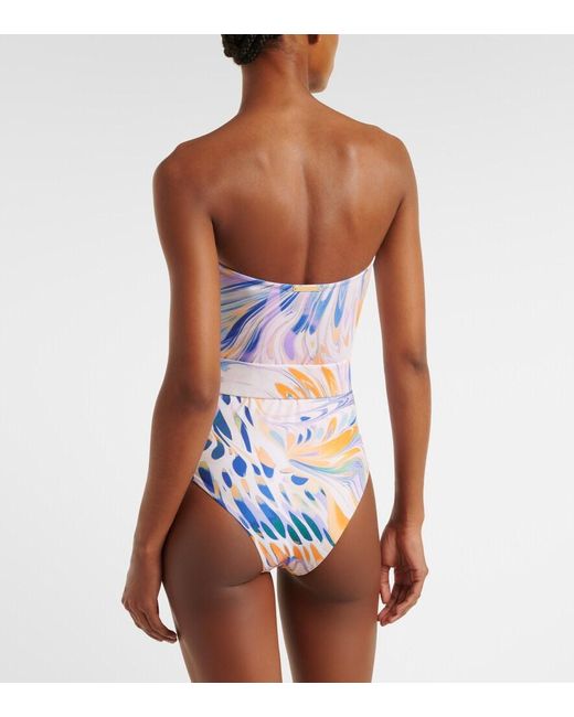 Alexandra Miro Blue Iris Belted Printed Swimsuit