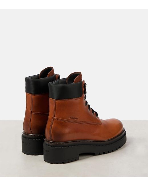 Prada Brown Schnuerstiefel Aus Re-Nylon Und Leder