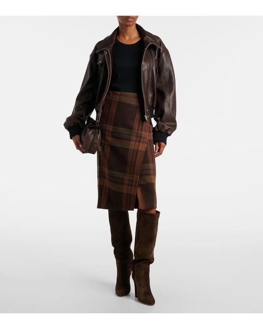 Polo Ralph Lauren Brown Plaid Wool-Blend Midi Skirt