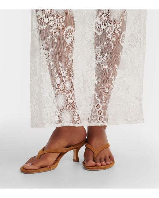 AYA MUSE White Eteri Bow-Detail Floral Lace Maxi Skirt