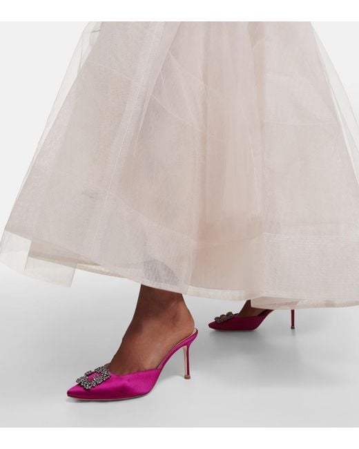 Manolo Blahnik Pink Hangisimu 70 Embellished Satin Mules