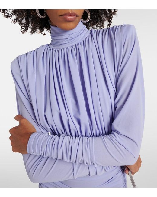 Alex Perry Blue Ruched Crepe Jersey Midi Dress