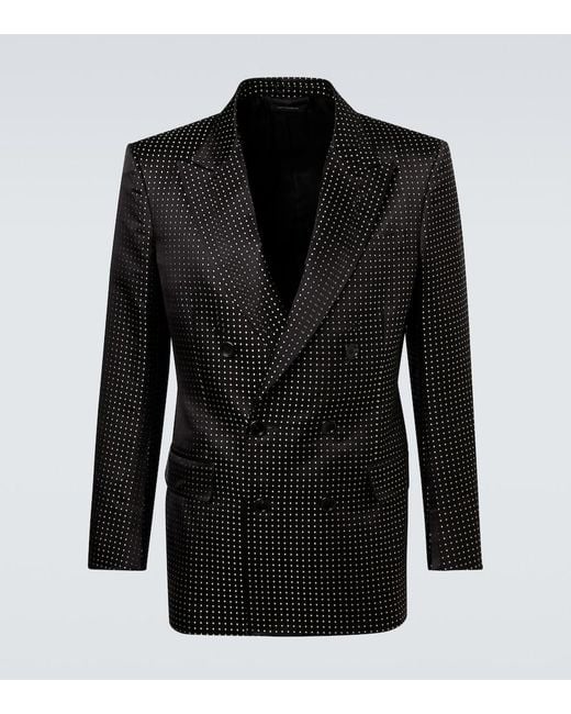 Tom Ford Black Polka-Dot Silk Satin Suit Jacket for men
