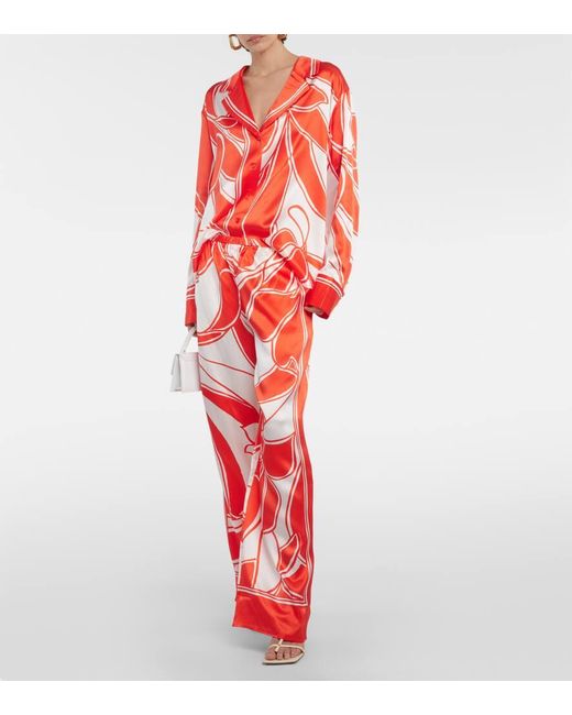Camisa Ramona De Saten De Seda Estampada Sir de color Red