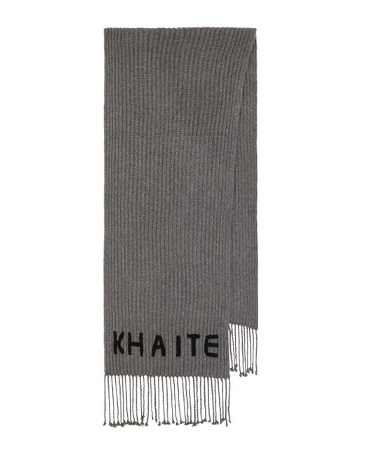 Khaite Logo Ribbed-knit Cashmere Scarf in Grey (Gray) - Lyst