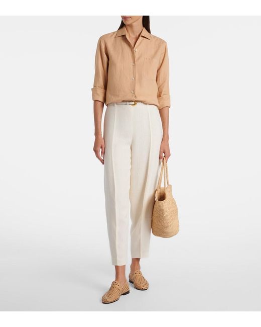 Loro Piana White Bob Linen Crepe Tapered Pants