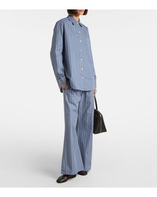 Leset Blue Yoshi Cotton-Blend Twill Wide-Leg Pants