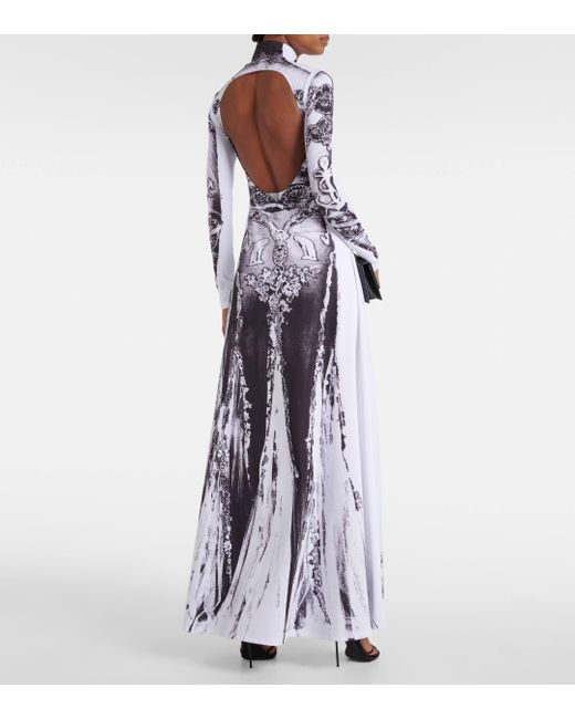 Jean Paul Gaultier White Paris Graphic-pattern Stretch-woven Maxi Dress