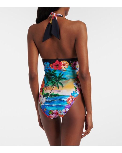Dolce & Gabbana Blue Floral Halterneck Swimsuit