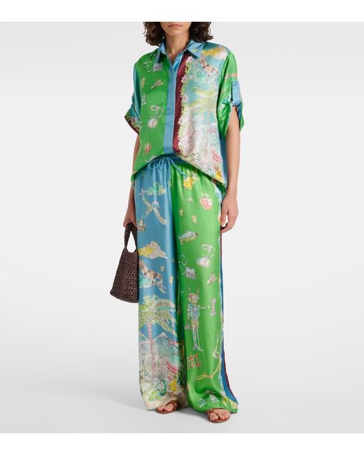 ALÉMAIS Green Daria Printed Silk Satin Shirt
