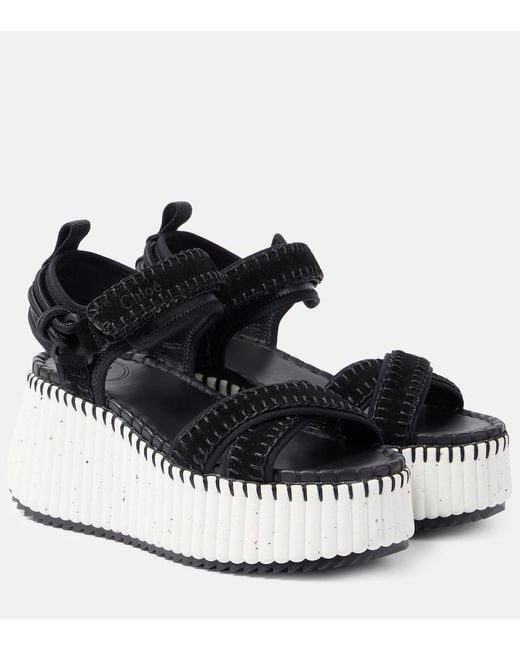 Chloé Black Nama Wedge Sandals