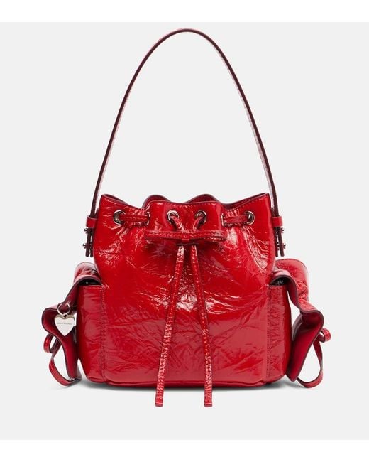 Acne Red Multipocket Mini Leather Bucket Bag