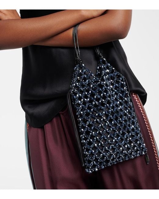 Staud Blue Karla Beaded Top-Handle Bag