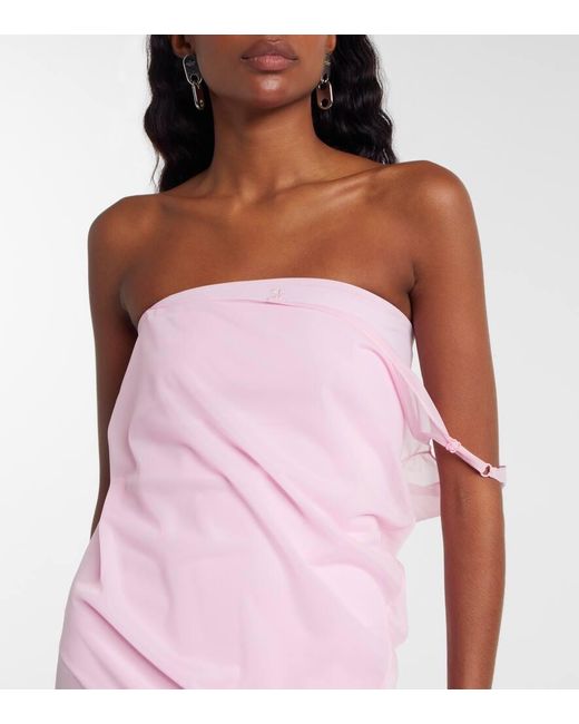 Courreges Pink Draped Sheer Jersey Crepe Midi Dress