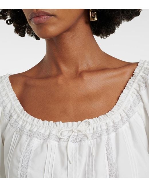 Faithfull The Brand White Galle Lace-Trimmed Cotton Top