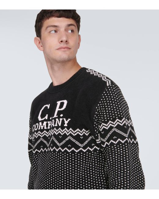 C P Company Black Chenille Cotton Jacquard Sweater for men