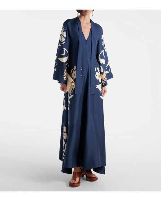 LaDoubleJ Blue Magnifico Floral Silk Twill Maxi Dress