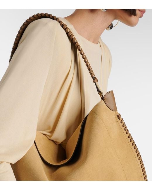 Isabel Marant Natural Oskan Medium Suede Shoulder Bag
