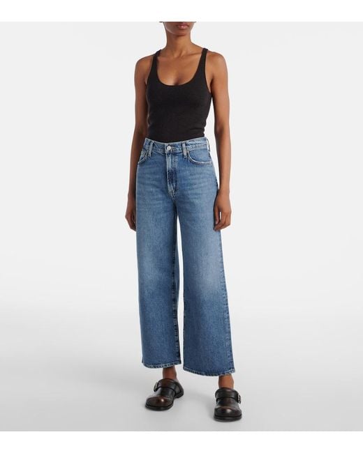 Agolde Blue Harper Crop Mid-Rise Wide-Leg Jeans