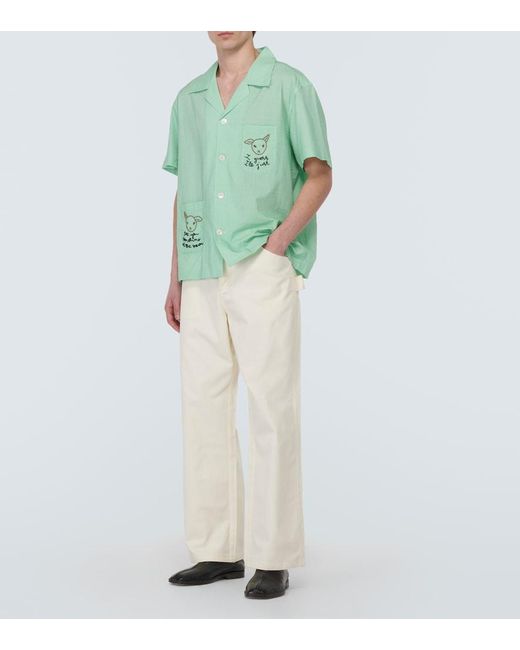 Bode White Knolly Brook Cotton Herringbone Pants for men